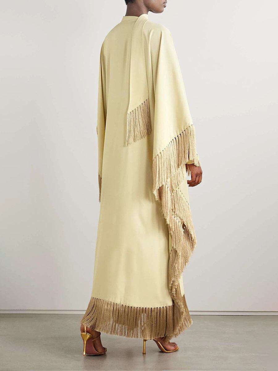 Giselle Yellow Fringed Patchwork Maxi Dress