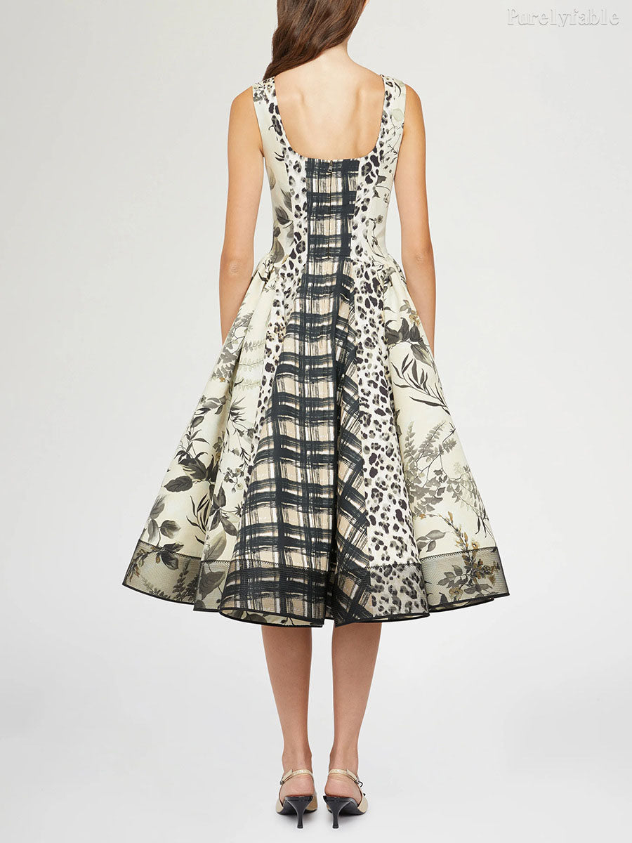Olive-Print Belted Midi Dress