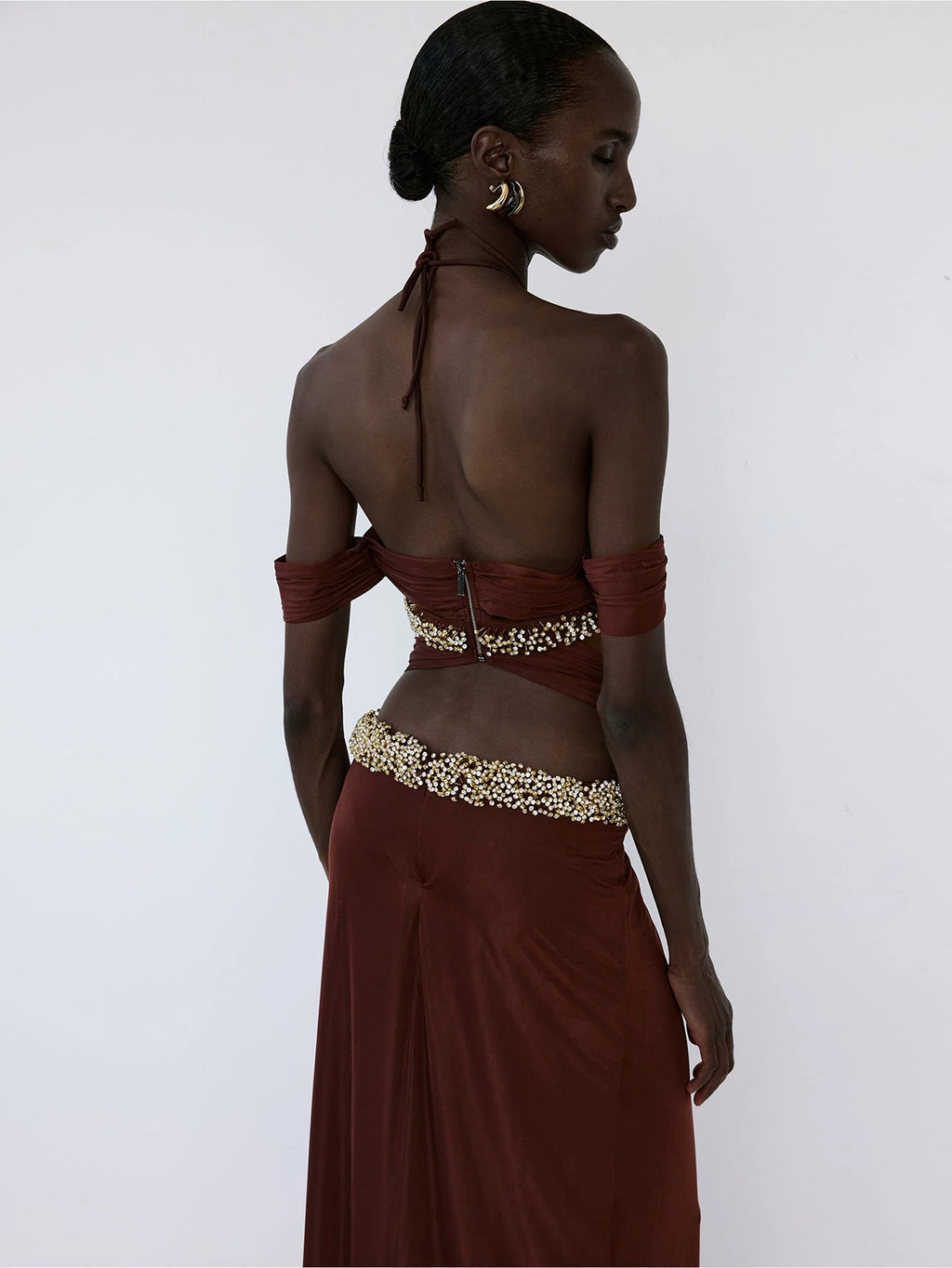 Evanna Deep Red Pleated Flowing Dress