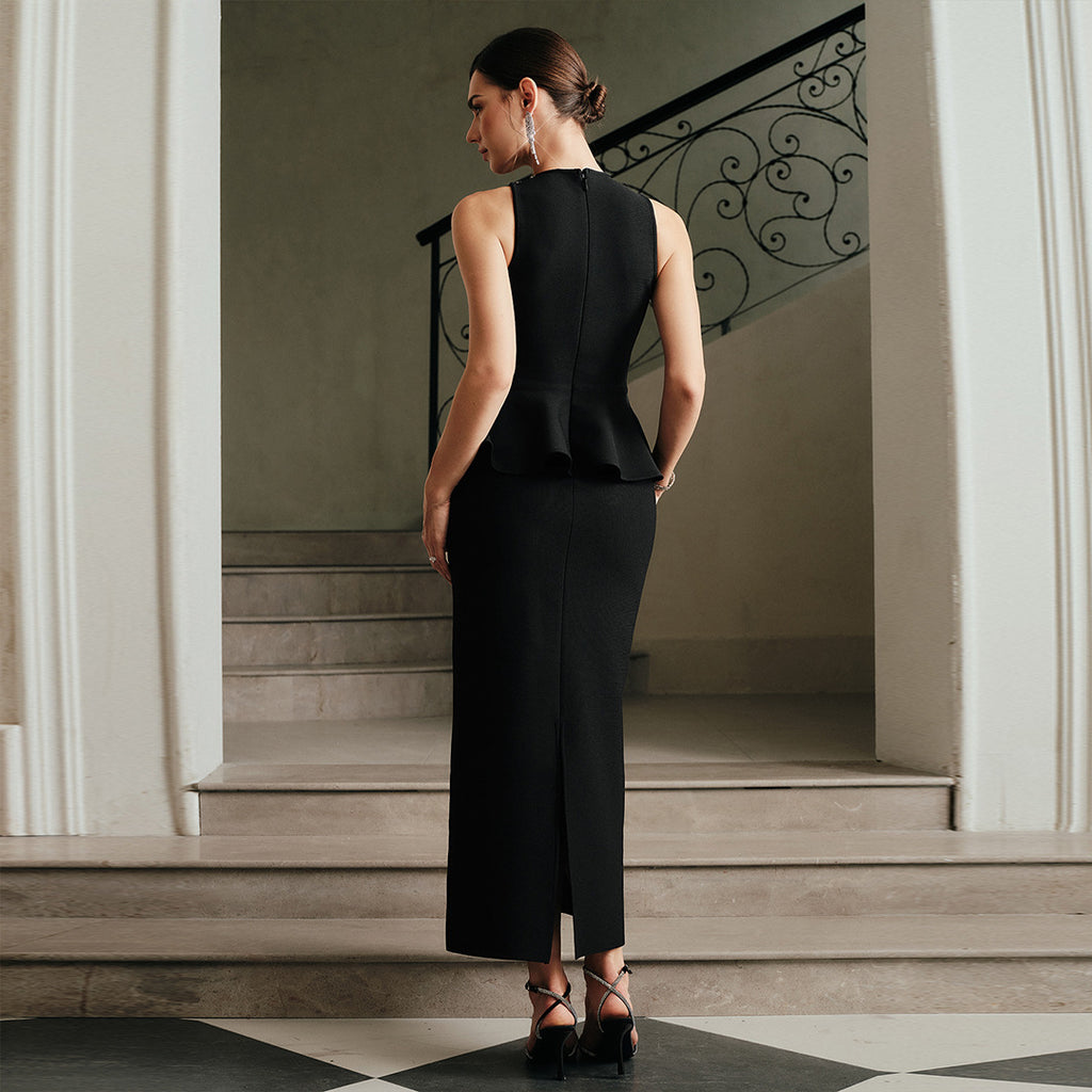 Natalia Black Sleeveless Fitted Dress