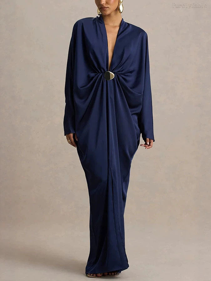 Victoria Purple Loose And Sexy Slit Pleated Dress