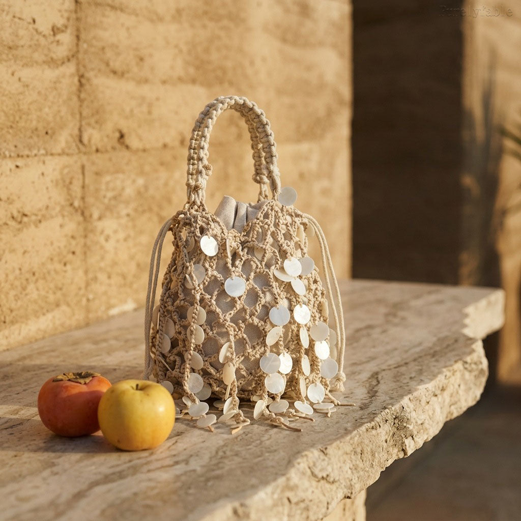 Rice White Glitter Bucket Bag