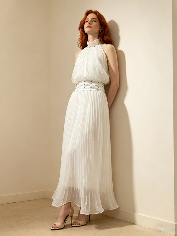 Elora Versatile White Pleated Maxi Skirt