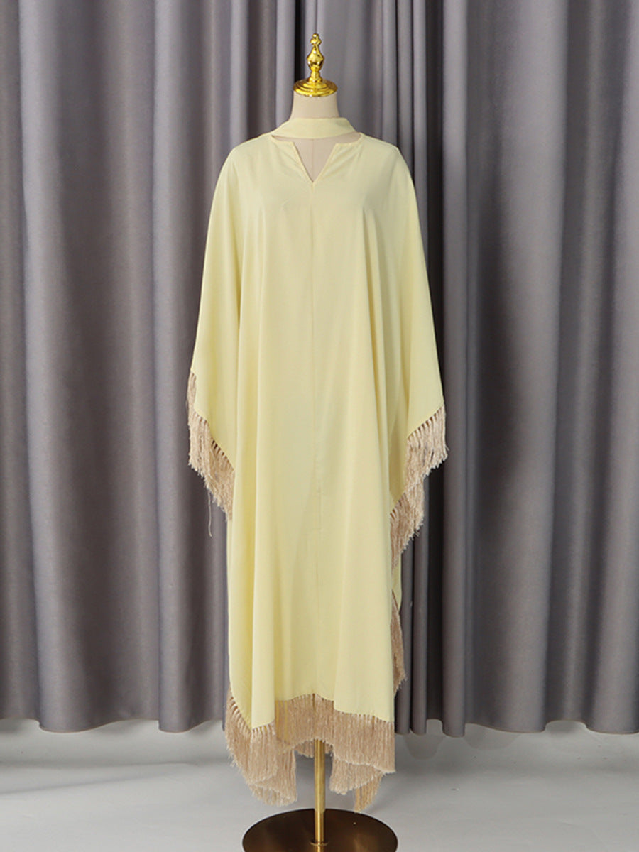 Giselle Yellow Fringed Patchwork Maxi Dress