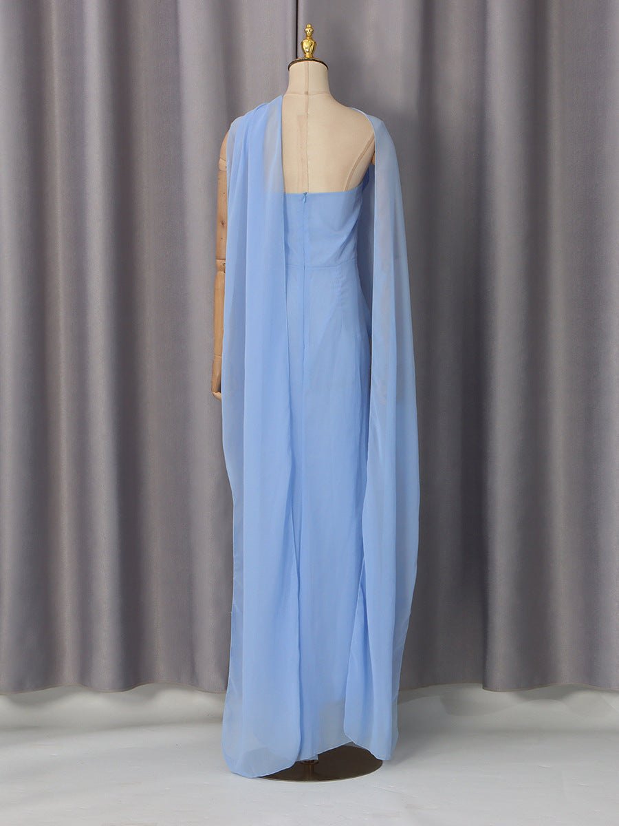 Giselle Blue Asymmetrical Draped Maxi Dress
