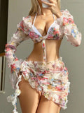 Floral-Print Pleated Bikini