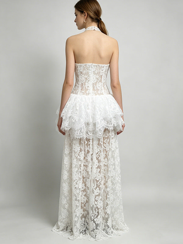 Melinda White V-Neck Lace-Paneled Dress