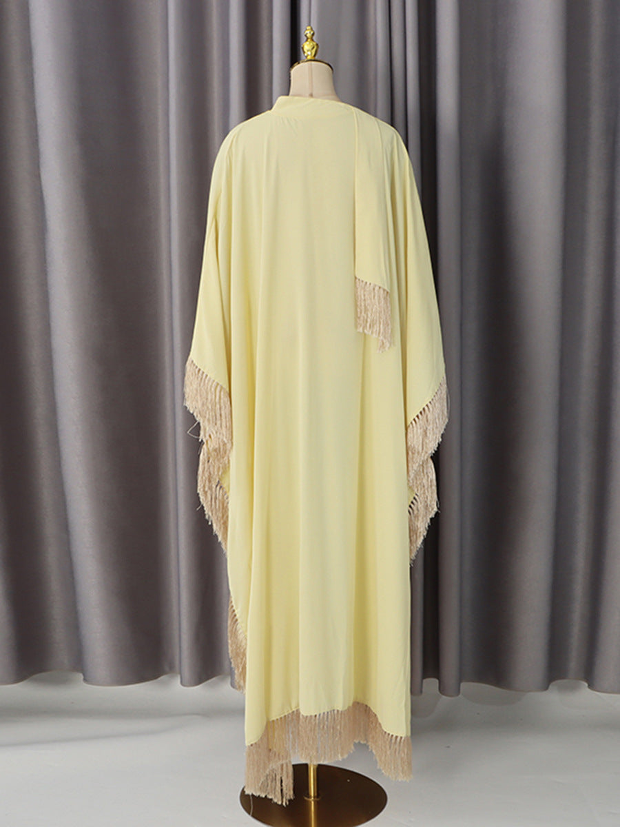 Giselle Yellow Fringed Patchwork Maxi Dress