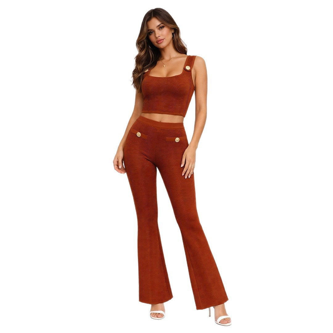 Julieta Blue Vest And Flared Pants Suit