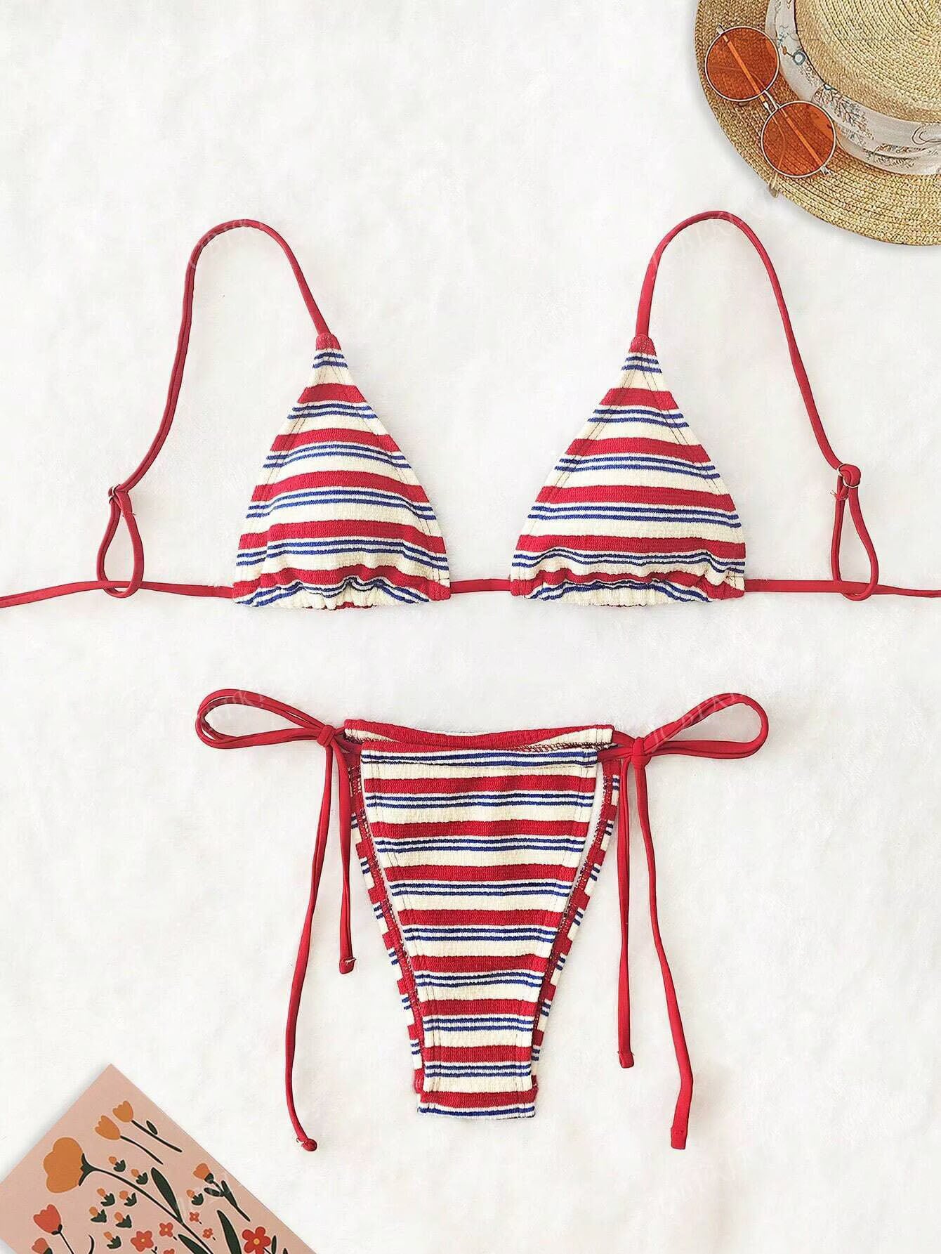 Striped Lace-up Swimsuit