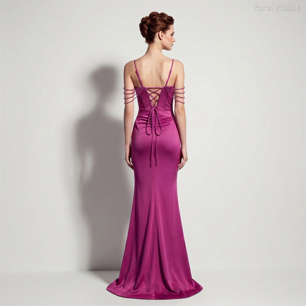 Elora purple  High Slit Slim Fit Strap Fish Tail Dress