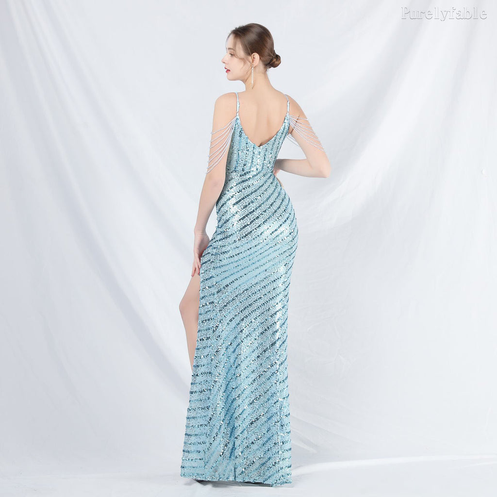Vivian Sky Blue Camisole Waist High Slit Dress