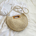 Beige Semi-Circular Straw Woven Bag