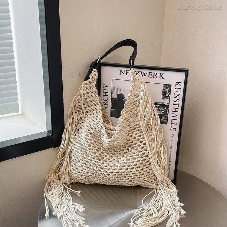 Coffee Colored Hollow Grass Woven Bag