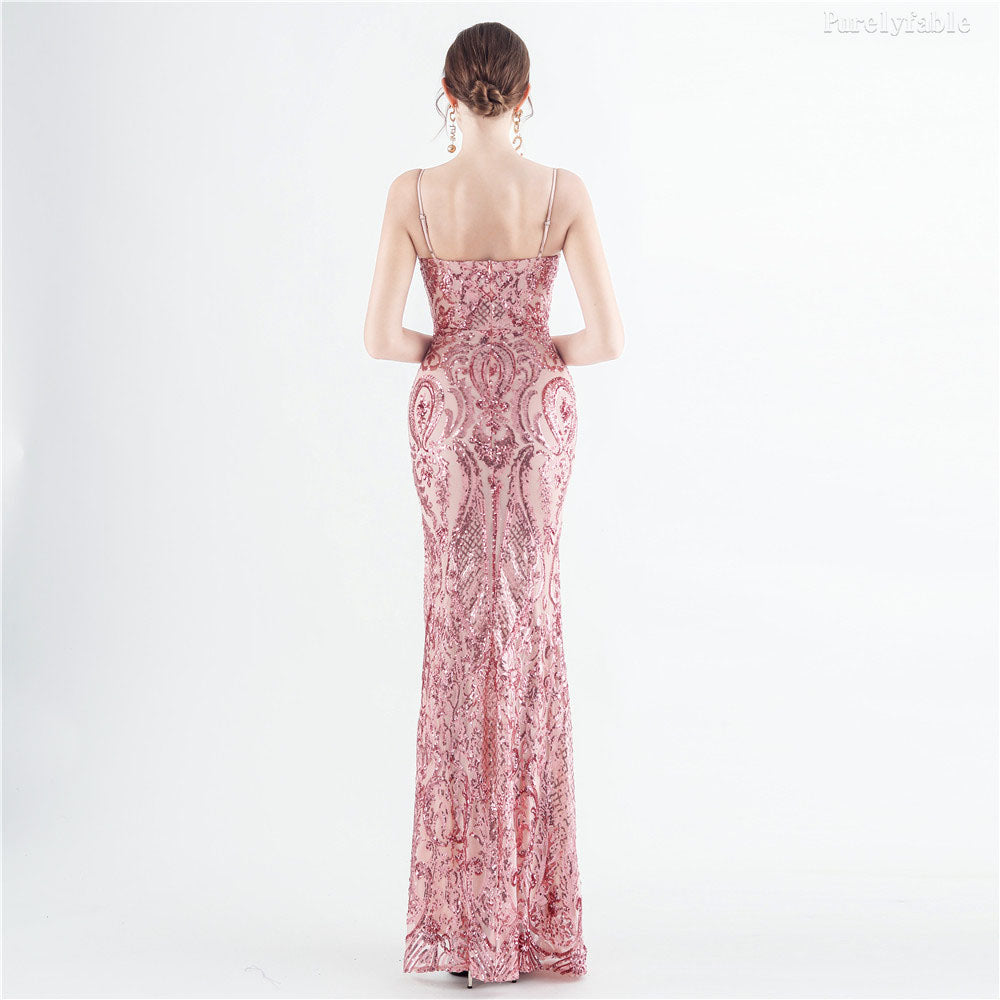 Vivian Pink Glitter High-End Fishbone Dress