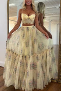Aurora Apricot Chiffon Printed Half Skirt Two Piece Set