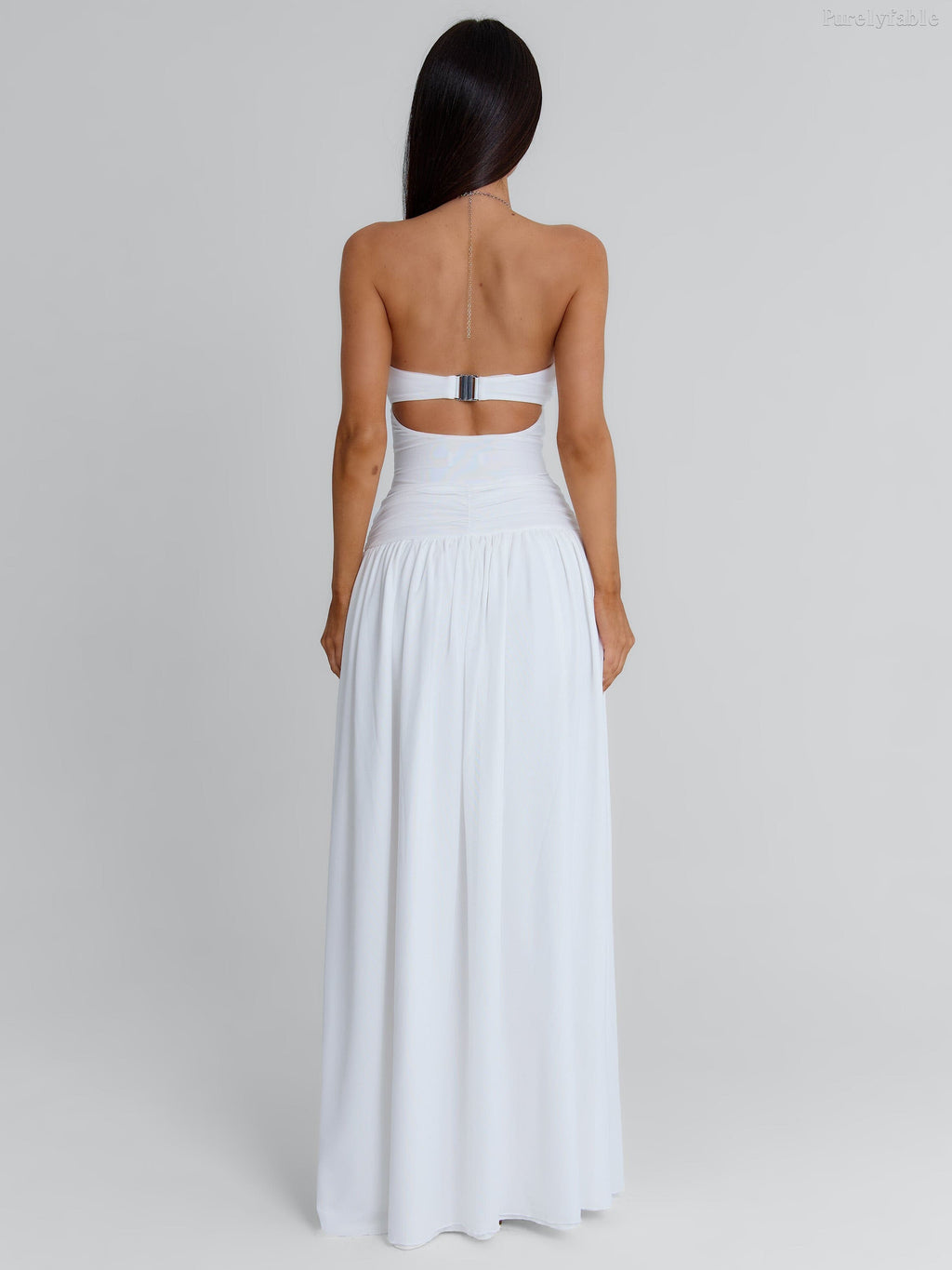 Azalea White Bead Chain Hanging Neck Hollow Dress