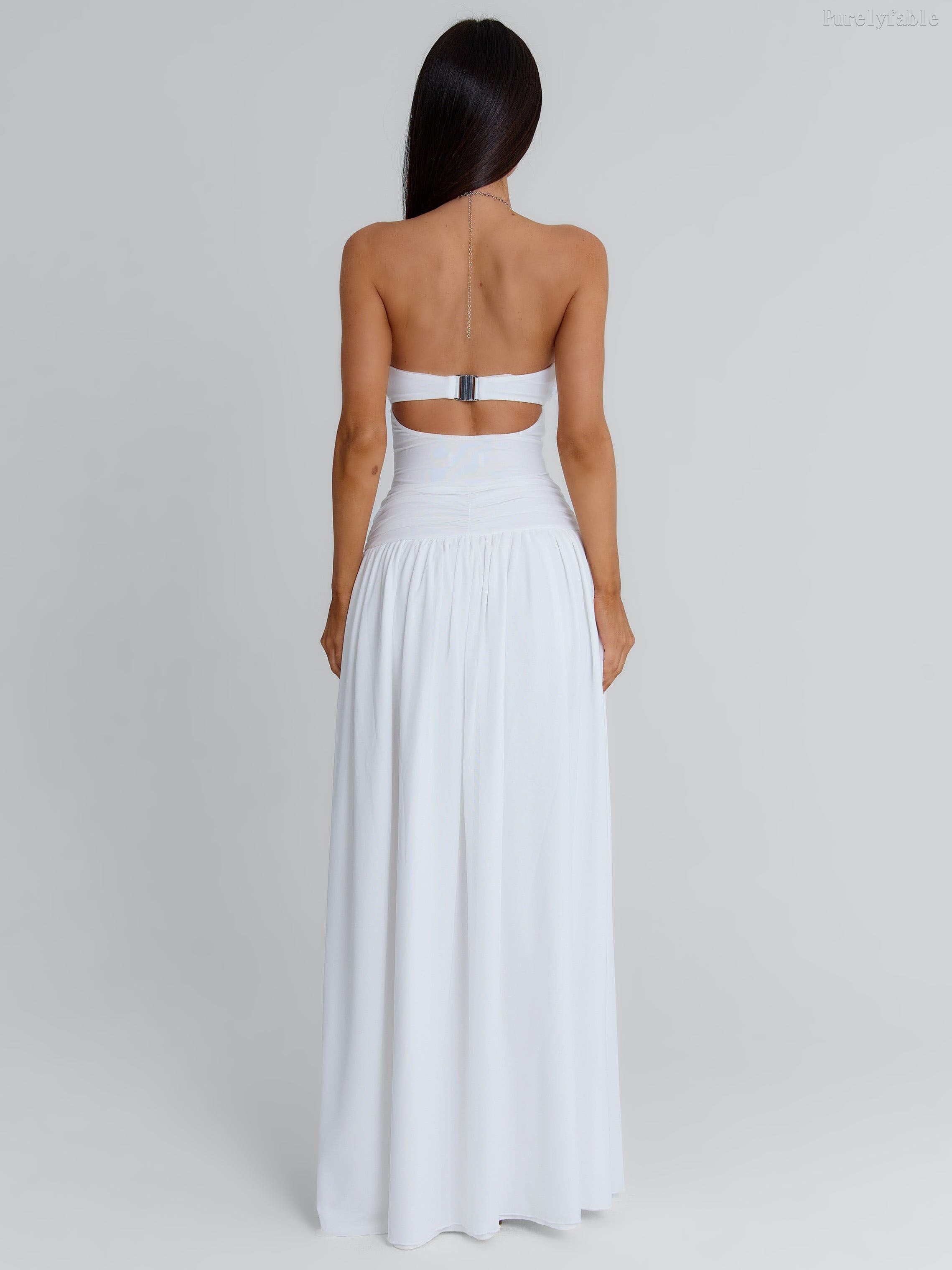 Azalea White Bead Chain Hanging Neck Hollow Dress