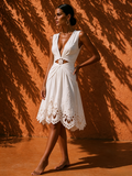 Elysia White V-Neck Sleeveless Open Dress