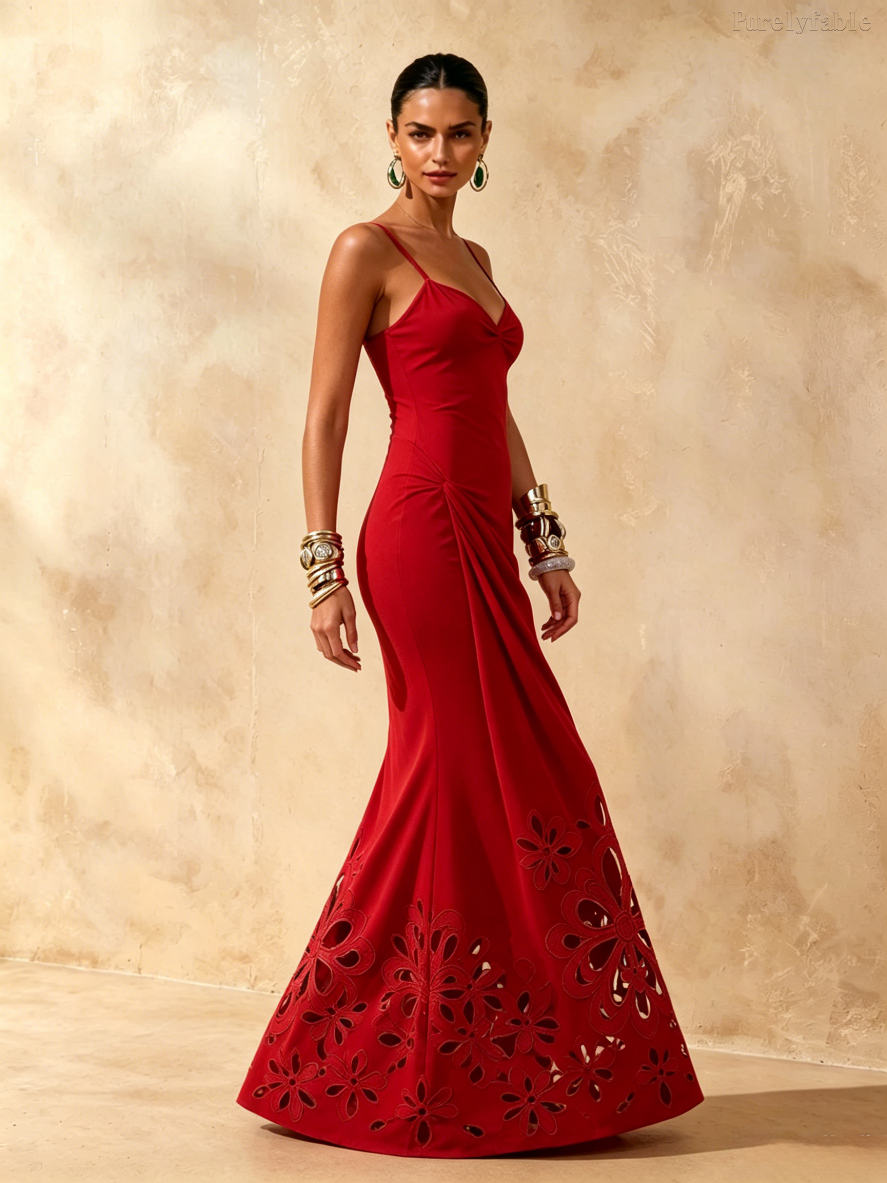 Elora Red Cut-Out Floral Maxi Dress