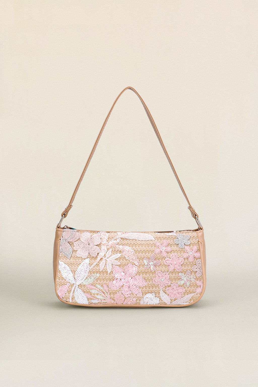 Floral Embroidered Sequin Shoulder Bag