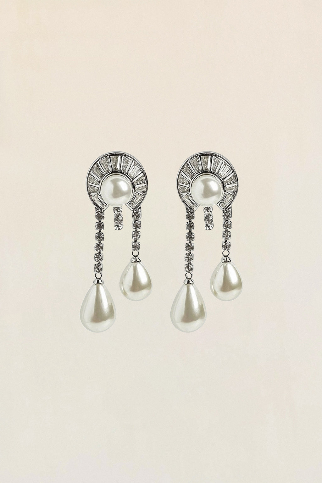 Teardrop Pearl Rhinestone Drop Earrings
