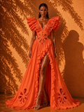 Zariah Orange Ruffled Cutout Maxi Dress