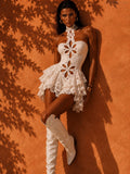 Elina White Off-the-Shoulder Lace Hollow Short Dress
