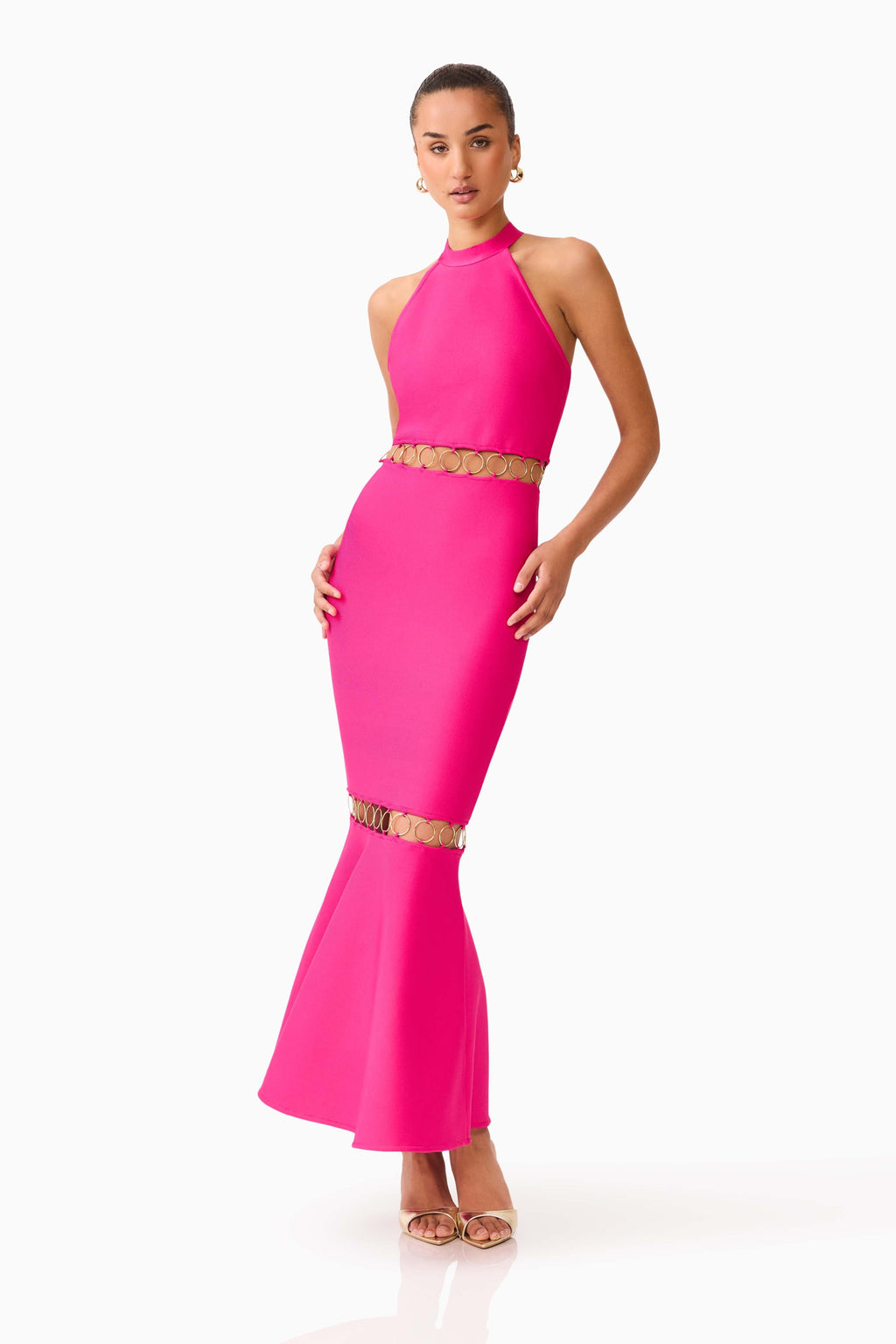 Rhea Pink Halter Neck Cutout Dress