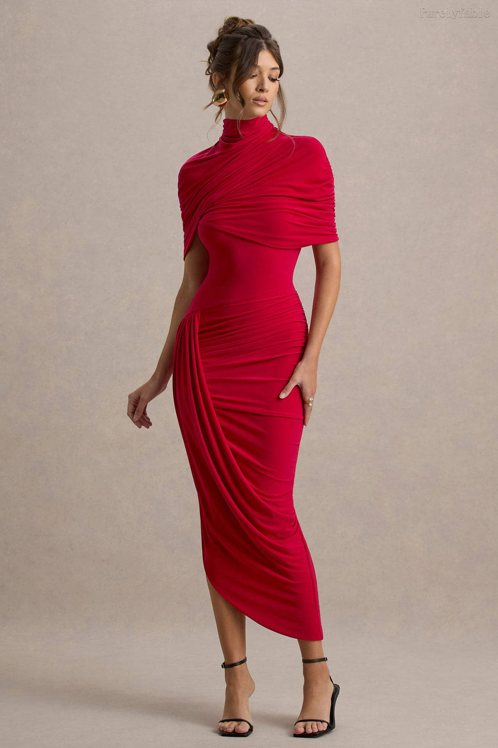 Lena Red Slim-Fit Ruched Bodycon Dress