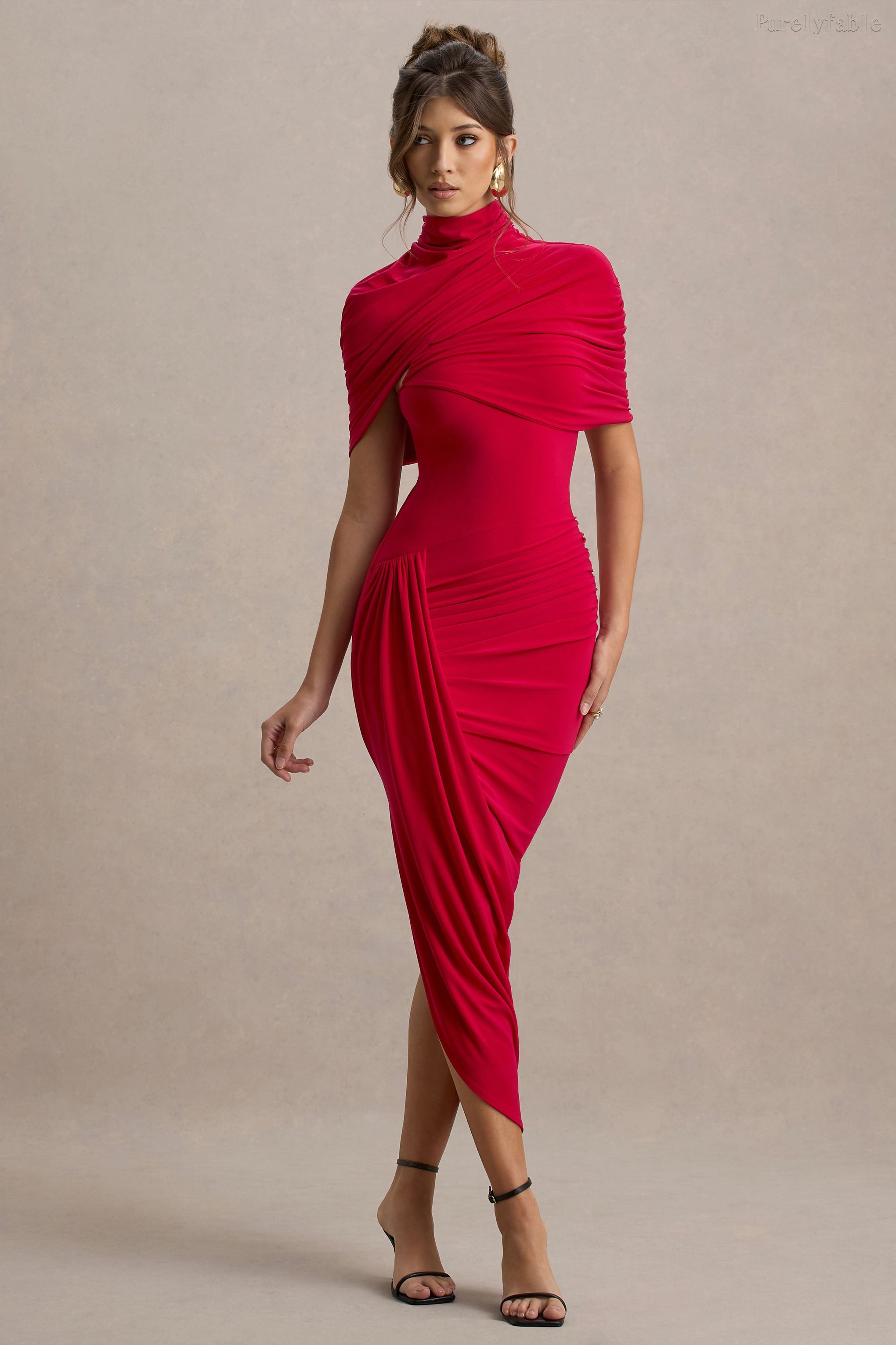 Lena Red Slim-Fit Ruched Bodycon Dress