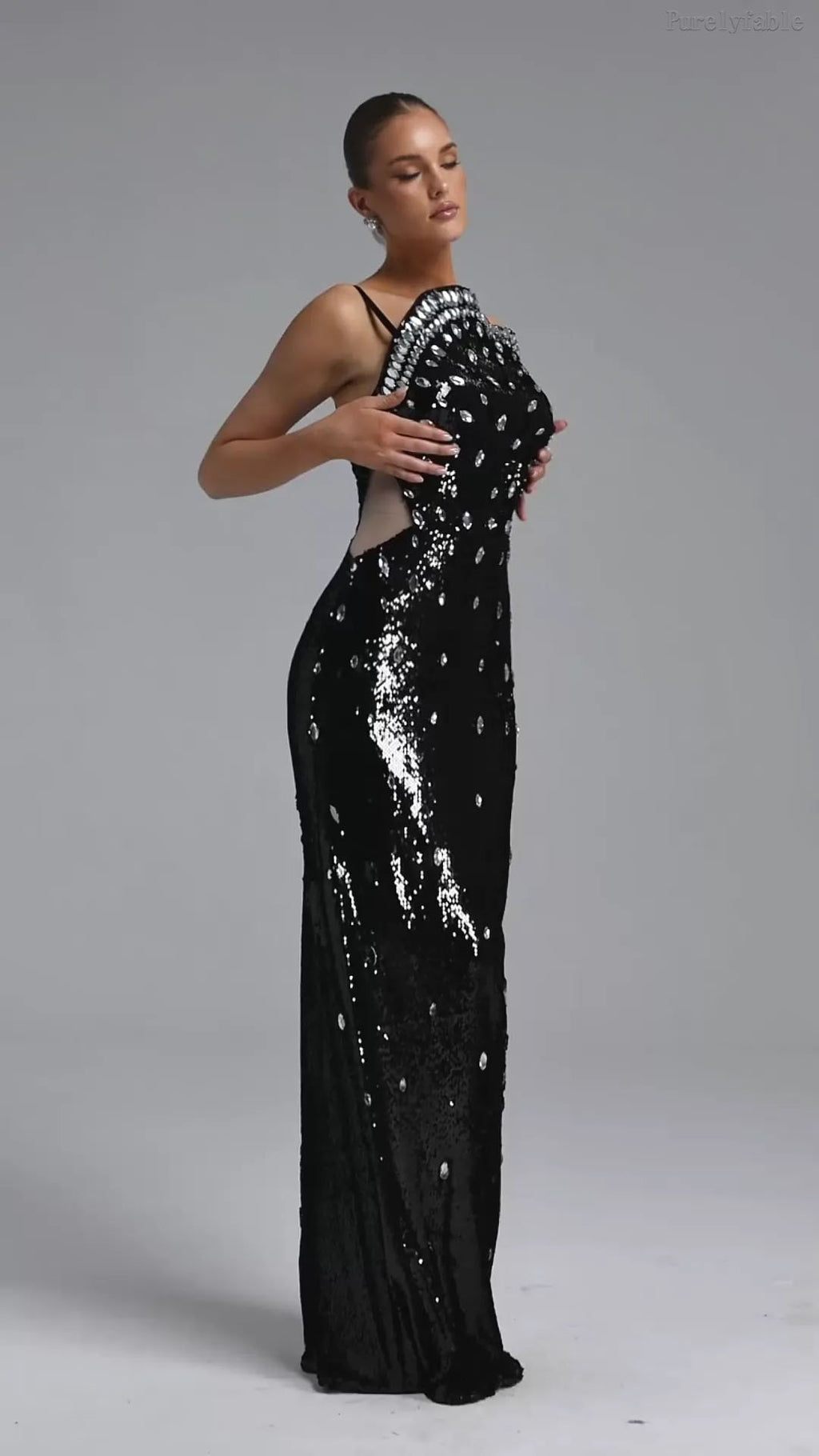 Camilla Black Sequined Low-Cut Halter-Neck Dress