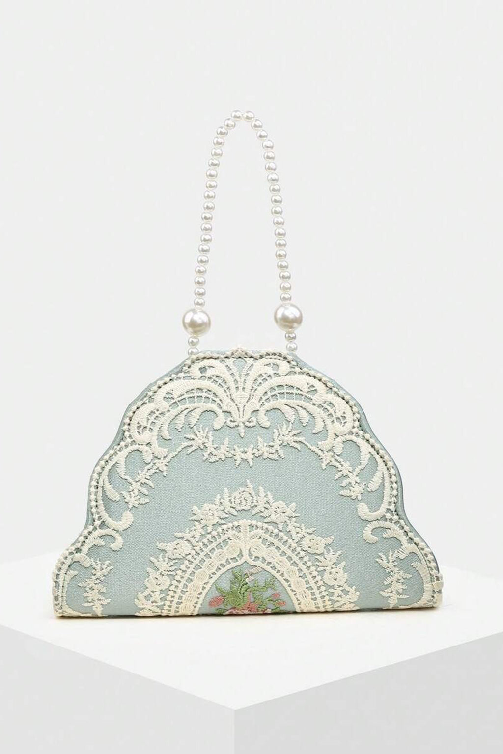 Lace Embroidery Pearl Strap Handle Bag