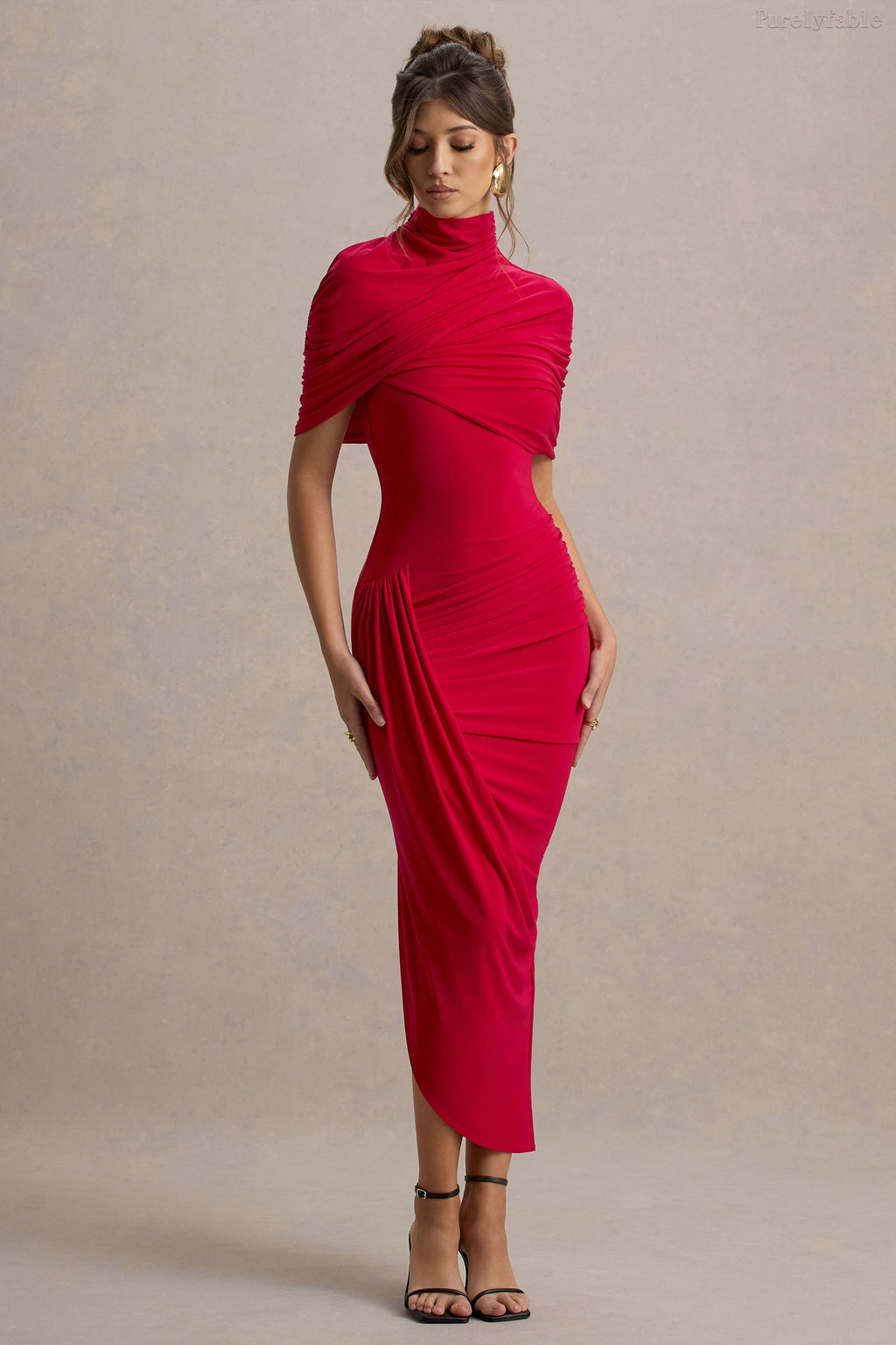 Lena Red Slim-Fit Ruched Bodycon Dress