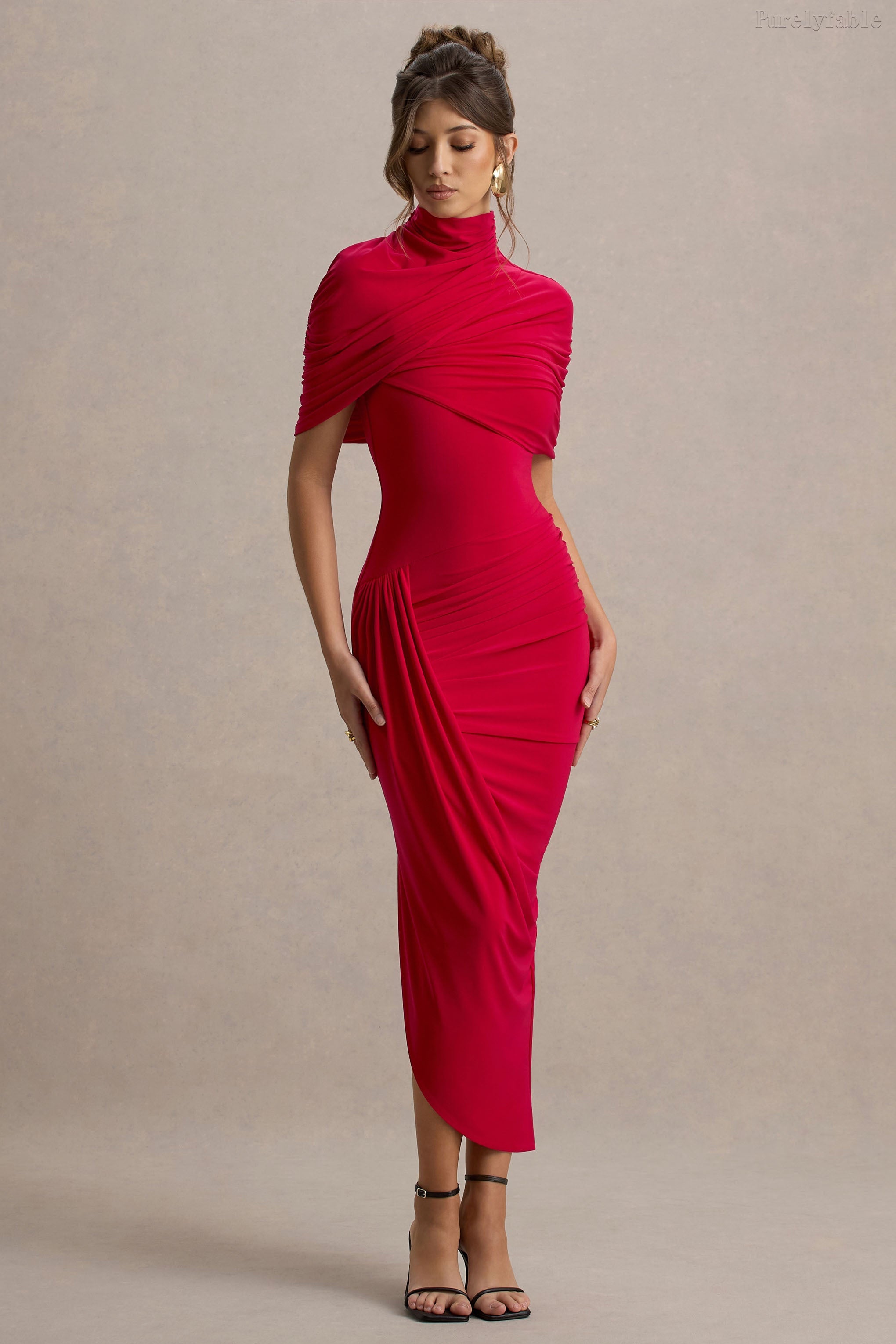 Lena Red Slim-Fit Ruched Bodycon Dress