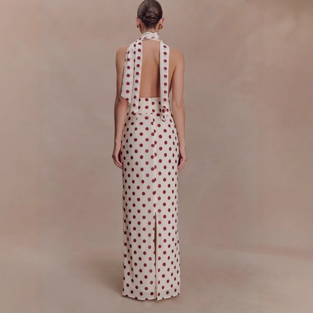 Alma deep V-neck polka dot long dress