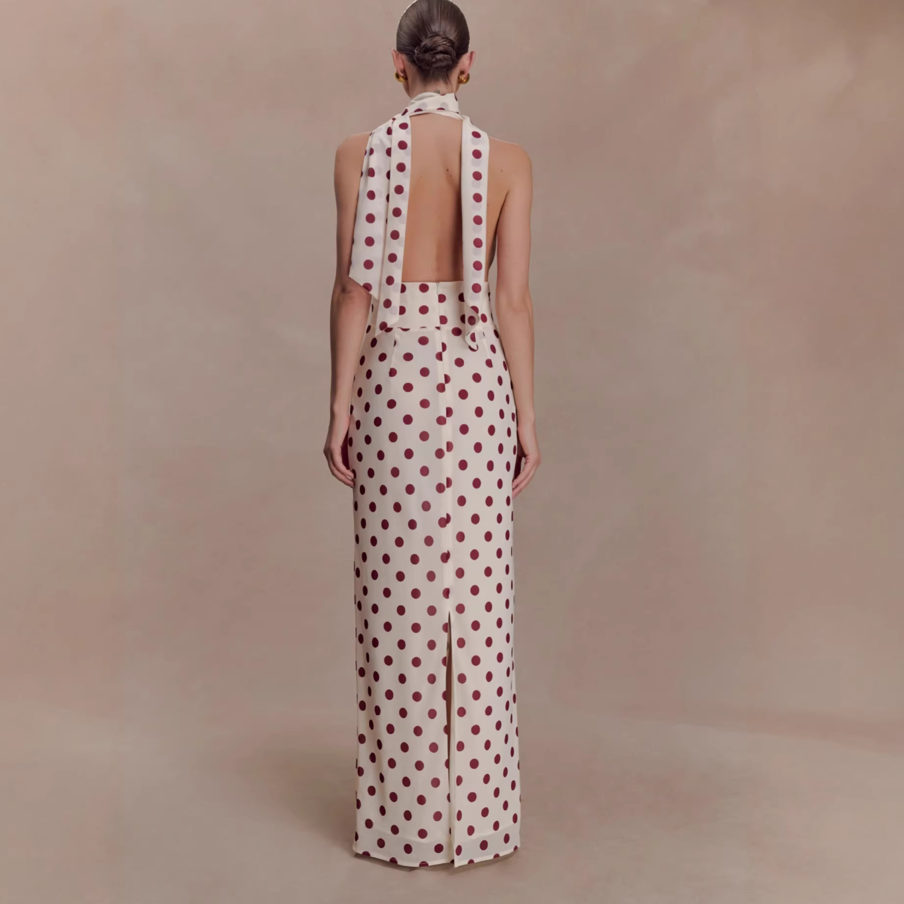 Alma deep V-neck polka dot long dress
