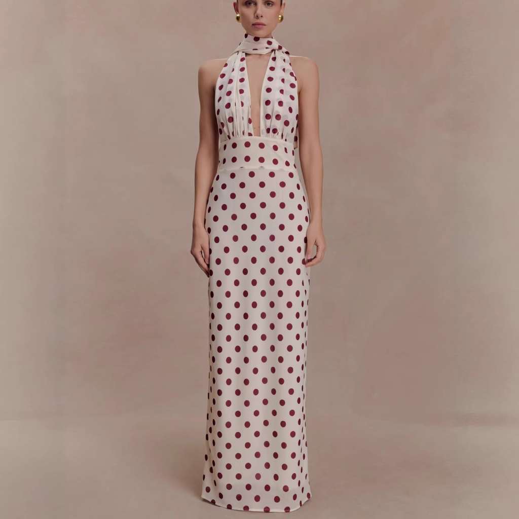 Alma deep V-neck polka dot long dress