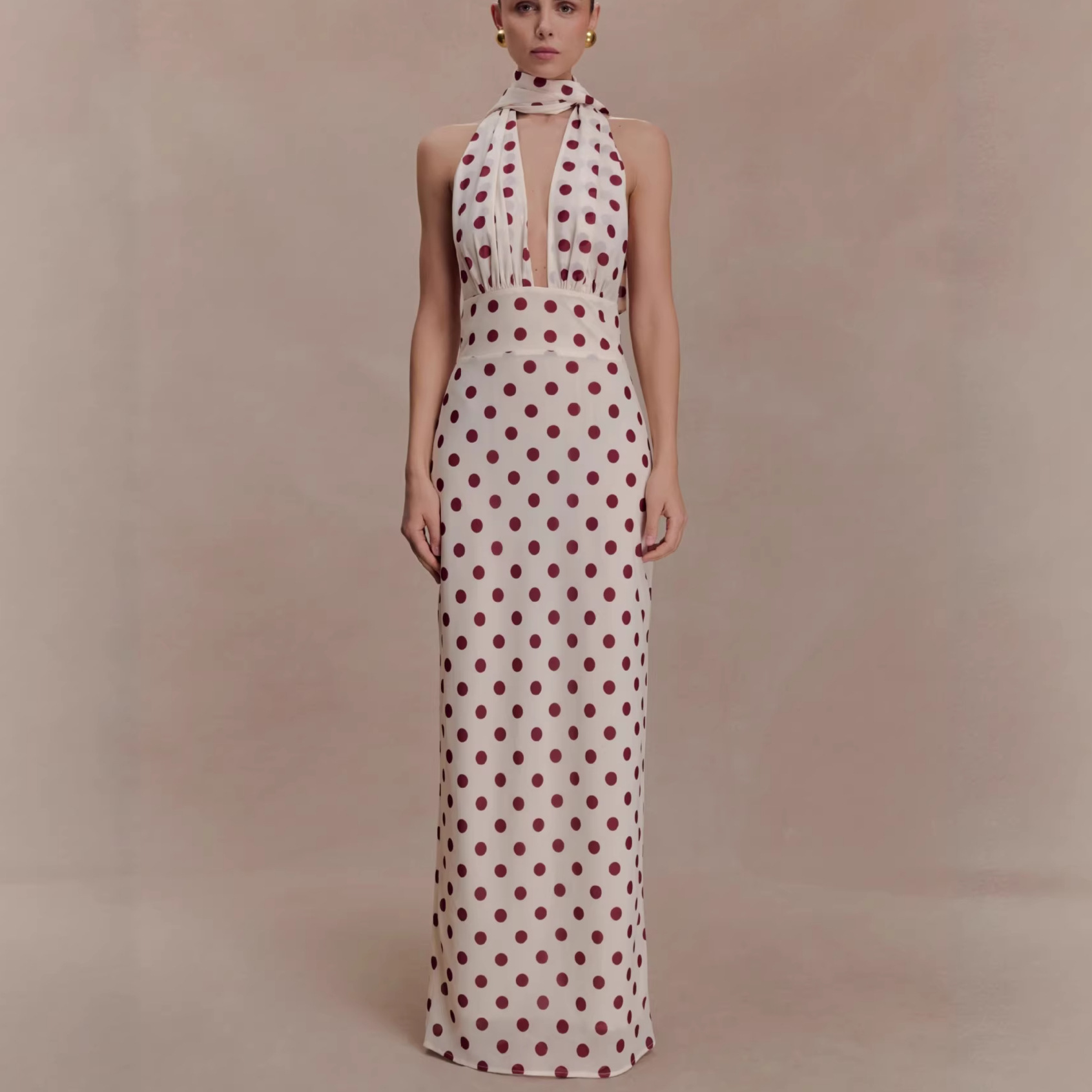 Alma deep V-neck polka dot long dress