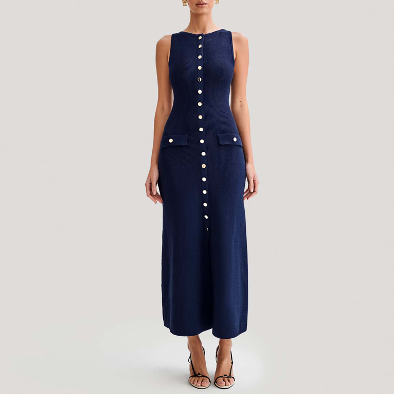 Ruby metallic fastening slim-fit long dress