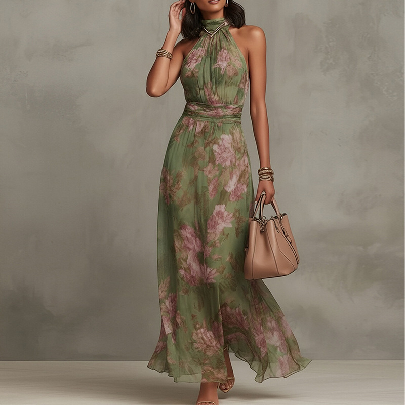 Aurora sleeveless floral print long dress
