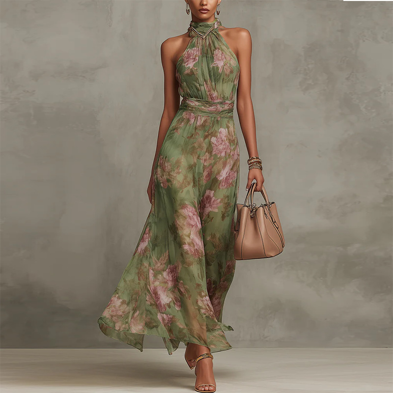 Aurora sleeveless floral print long dress