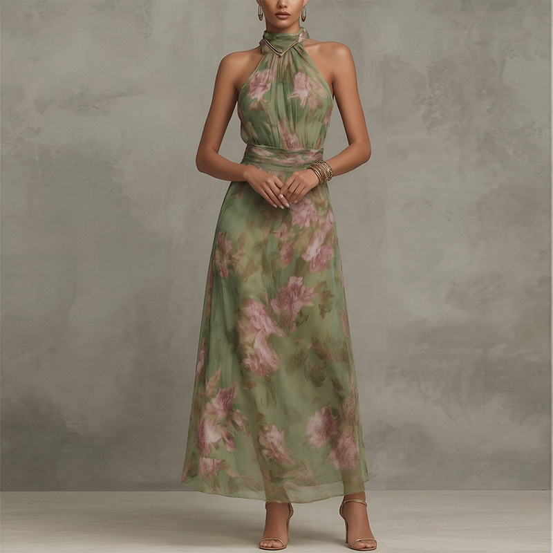 Aurora sleeveless floral print long dress