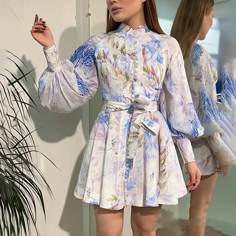 Antonella long-sleeved printed short skirt