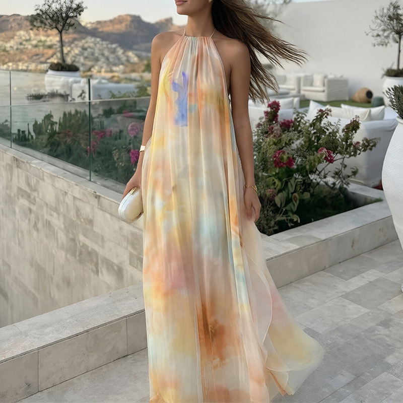 Annalise Printed long-sleeved dress with a collar