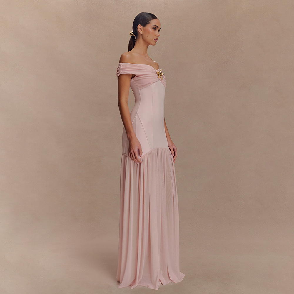 Emma Off-The-Shoulder Maxi Dress In Pink