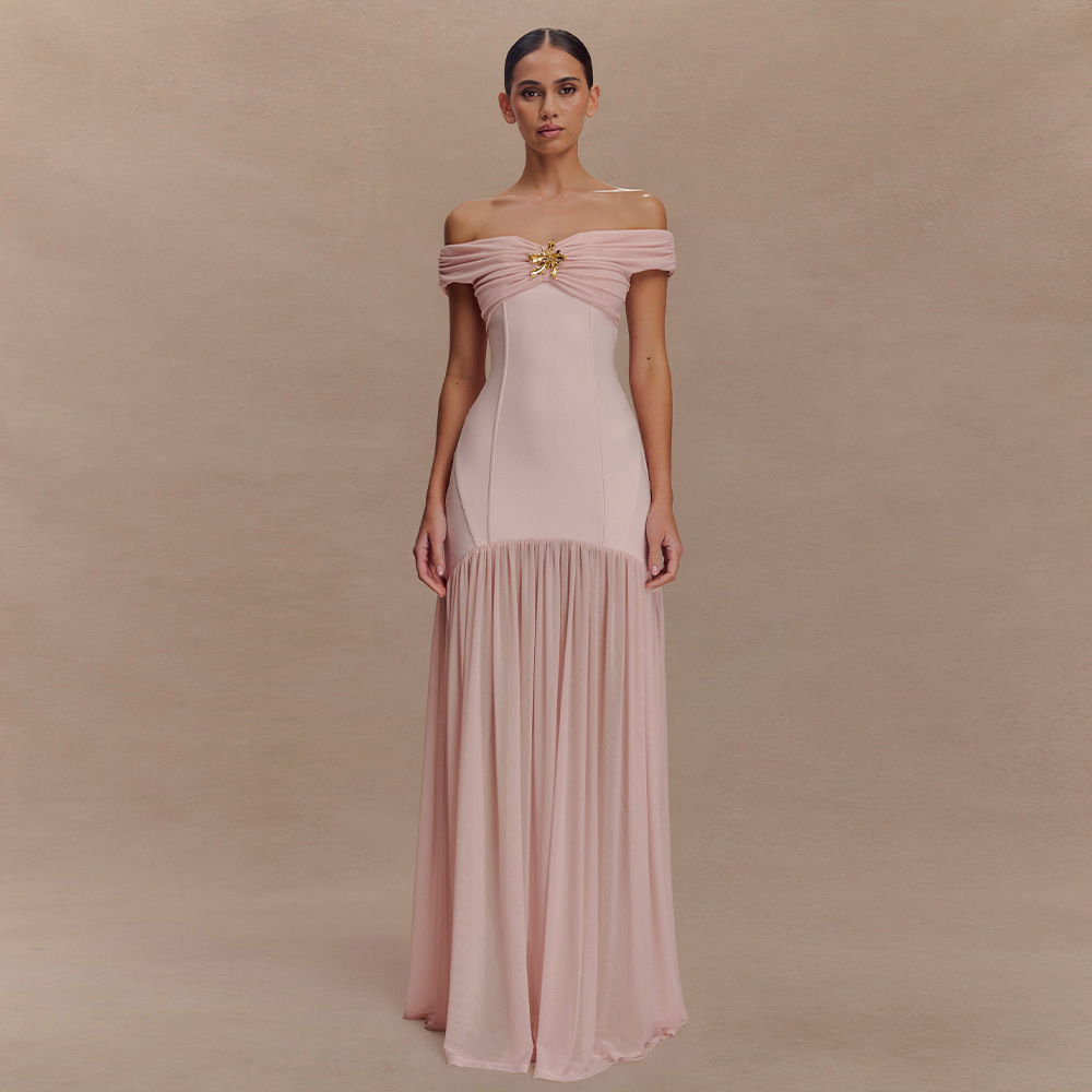 Emma Off-The-Shoulder Maxi Dress In Pink