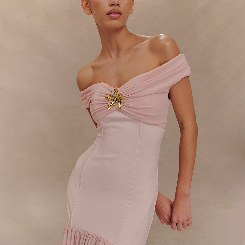 Emma Off-The-Shoulder Maxi Dress In Pink