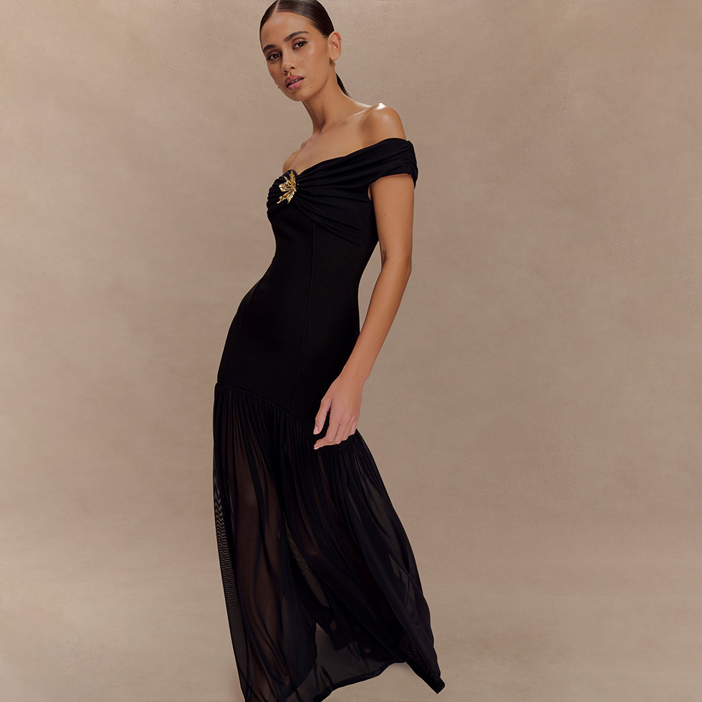Emma Off-The-Shoulder Maxi Dress In Pink