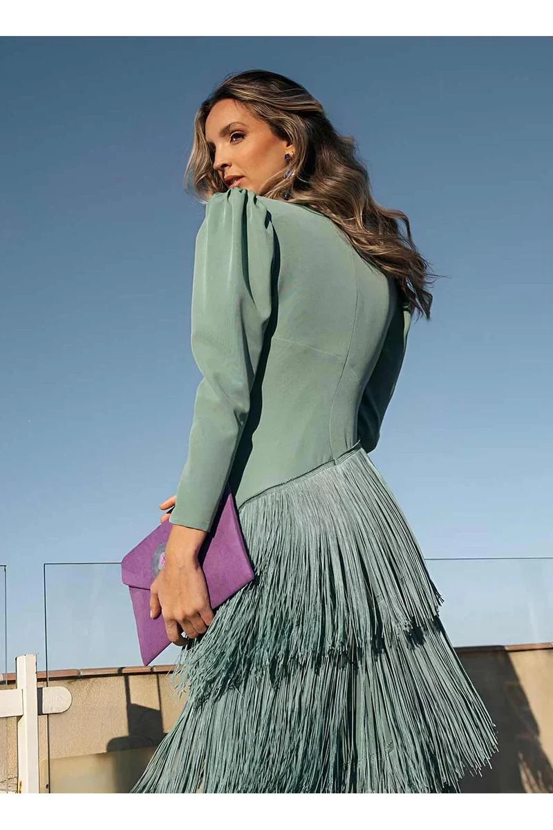 Sophia Deep V Fringe Fitted Maxi Dress